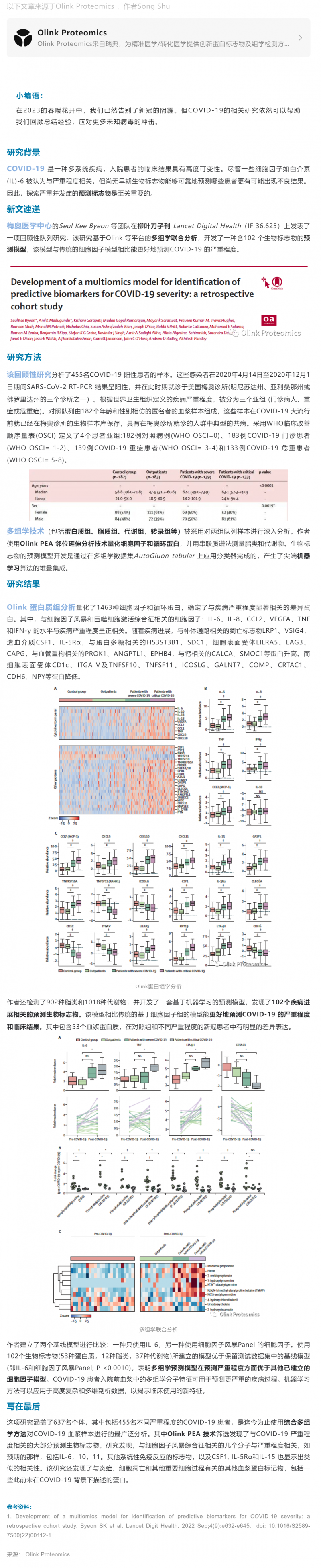 2023-04-07 柳葉刀子刊 | 回顧性隊(duì)列多組學(xué)研究對(duì) COVID-19 嚴(yán)重程度預(yù)測(cè)模型的開發(fā)